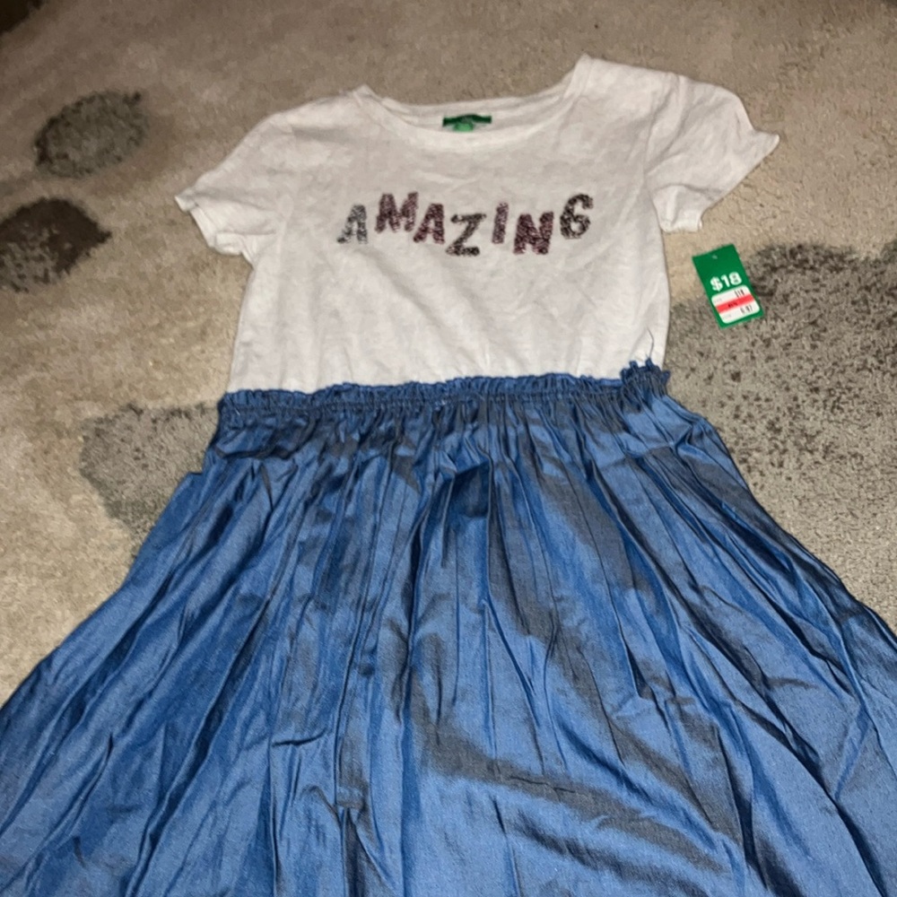 Dip White and Blue Pleated High-Low Casual Dress